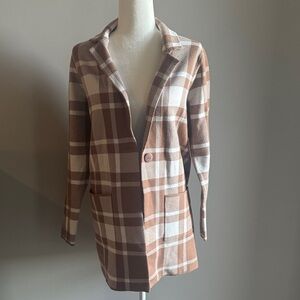 Christian Siriano Plaid Tan and White Blazer